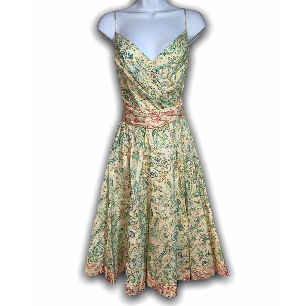 RUBBER DUCKY 1950s Style Paisley Floral Print Yellow Red Fit & Flare Sun Dress S
